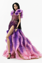 OOAK | Purple Ombre Couture Gown for Fashion Royalty Dolls | Hand-Beaded High-Low Evening Dress | Plastiktiara