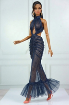 BASIC | Midnight Siren Gown – Deep Navy Glitter Mesh Dress for 1/6 Scale Dolls