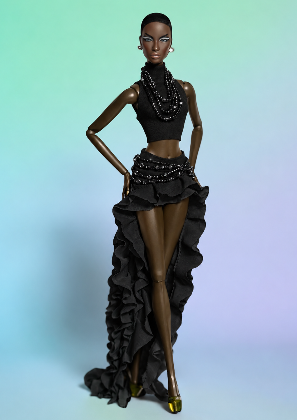 BASIC | After Dark Ruffle Set | Plastiktiara  1/6 Scale Fashion Doll Clothes | Black Ruffle Skirt & Crop Top Set | Fashion Royalty Doll Clothes