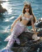 HAUTE | 1/6 Scale Mermaid Couture Gown - Handmade Beaded Fantasy Dress with Crown - Luxury Fashion Doll Outfit - Fits Fashion Royalty & Similar Dolls