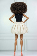 MODERN SENSUAL | A Black Button Bodice & Ivory Bubble Skirt Mini Dress | Elegant Couture Outfit for FR Dolls