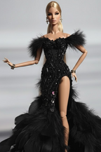 HAUTE | Midnight Plume – Couture Black Feather Gown for 1/6 Scale High Fashion Doll Clothes
