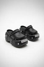 3D PROJECT | Black Studded Platform Clogs  For 1/6 High Fashion doll shoes  Flat Feet Dolls Only