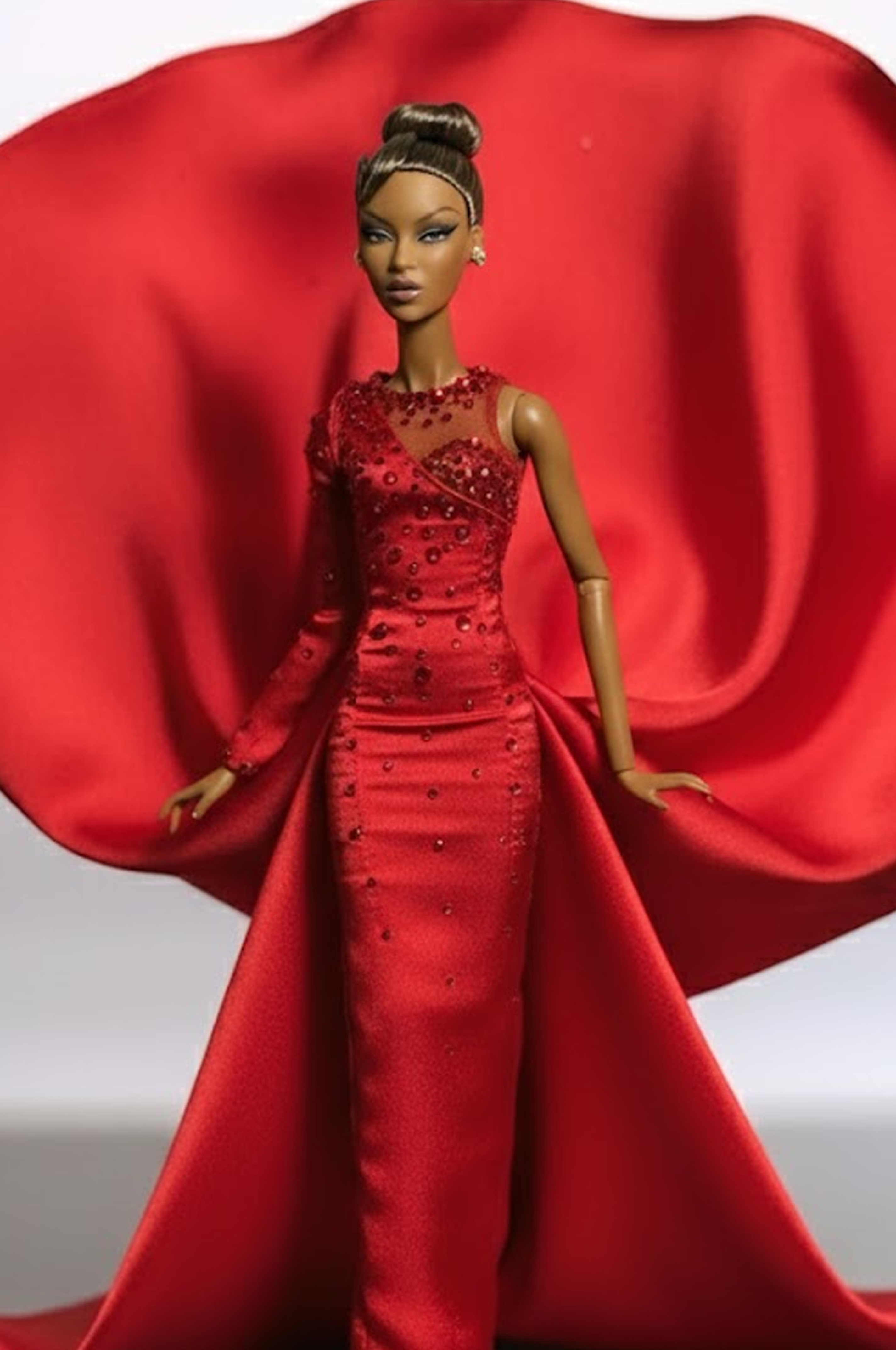 OOAK. | Scarlet Bloom Couture Gown – 1/6 High Fashion doll clothes | Dramatic One-Shoulder Red Evening Dress