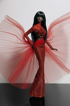 HAUTE | Crimson Halo Sequin Gown with Sculpted Tulle Wings for 1/6 Scale High Fashion Doll Clothes