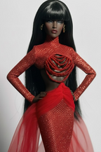 HAUTE | Crimson Halo Sequin Gown with Sculpted Tulle Wings for 1/6 Scale High Fashion Doll Clothes