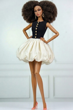 MODERN SENSUAL | A Black Button Bodice & Ivory Bubble Skirt Mini Dress | Elegant Couture Outfit for FR Dolls