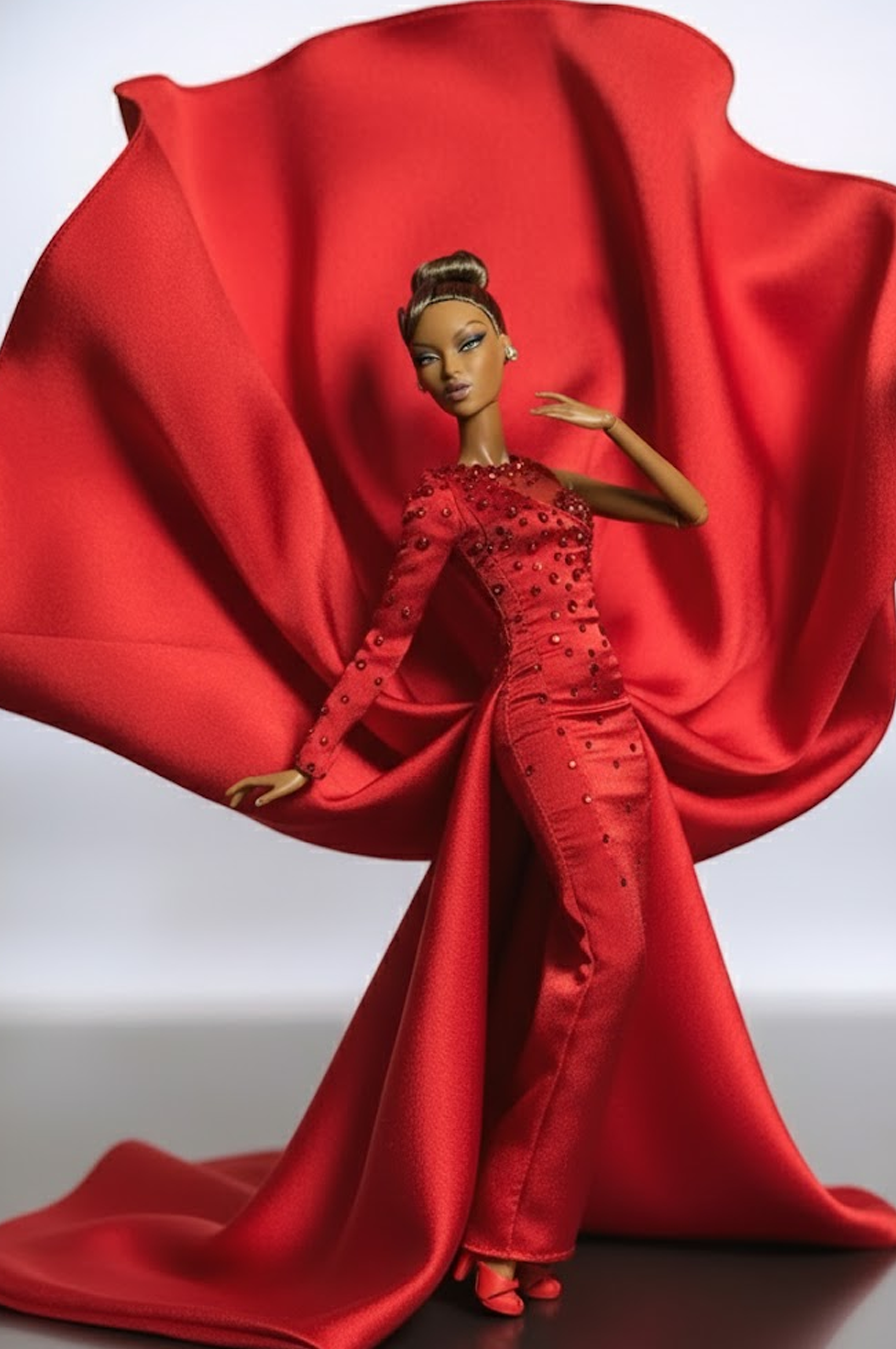 OOAK. | Scarlet Bloom Couture Gown – 1/6 High Fashion doll clothes | Dramatic One-Shoulder Red Evening Dress