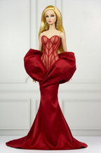 MODERN SENSUAL | Crimson Sculpted Corset Gown for 12” Fashion Dolls | Couture Mermaid Dress | Fashion Royalty 6.0 Doll Clothes