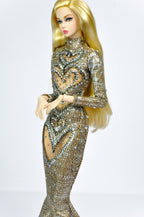 Fashion Royalty Silver Crystal Mermaid Gown – 1/6 Couture Dress