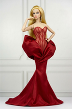 MODERN SENSUAL | Crimson Sculpted Corset Gown for 12” Fashion Dolls | Couture Mermaid Dress | Fashion Royalty 6.0 Doll Clothes