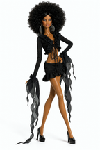 BASIC | Black Ruffle Tie Front Crop Top & Ruched Mini Skirt Set for 1/6 Scale Fashion Dolls | Handmade Couture | Plastiktiara