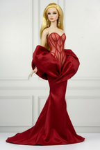 MODERN SENSUAL | Crimson Sculpted Corset Gown for 12” Fashion Dolls | Couture Mermaid Dress | Fashion Royalty 6.0 Doll Clothes