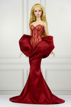 MODERN SENSUAL | Crimson Sculpted Corset Gown for 12” Fashion Dolls | Couture Mermaid Dress | Fashion Royalty 6.0 Doll Clothes