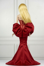 MODERN SENSUAL | Crimson Sculpted Corset Gown for 12” Fashion Dolls | Couture Mermaid Dress | Fashion Royalty 6.0 Doll Clothes