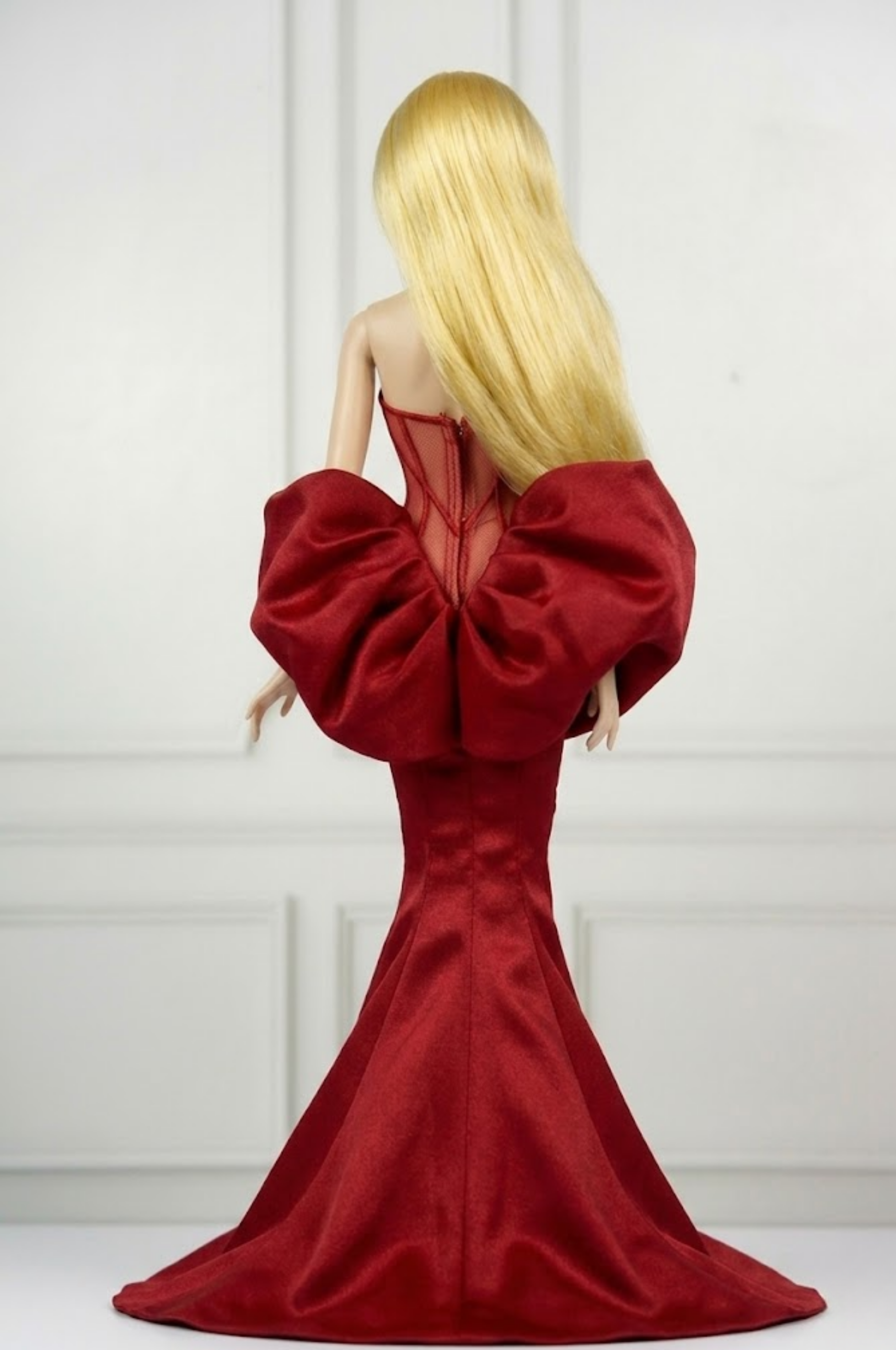MODERN SENSUAL | Crimson Sculpted Corset Gown for 12” Fashion Dolls | Couture Mermaid Dress | Fashion Royalty 6.0 Doll Clothes