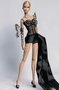 EDEN CHOICE | 1/6 Scale Black Crystal Corset Mini Dress Set – Handmade Couture Evening Outfit with Mesh Corset, Rhinestone Bustier & Draped Train – Fashion Doll Clothes | Plastiktiara