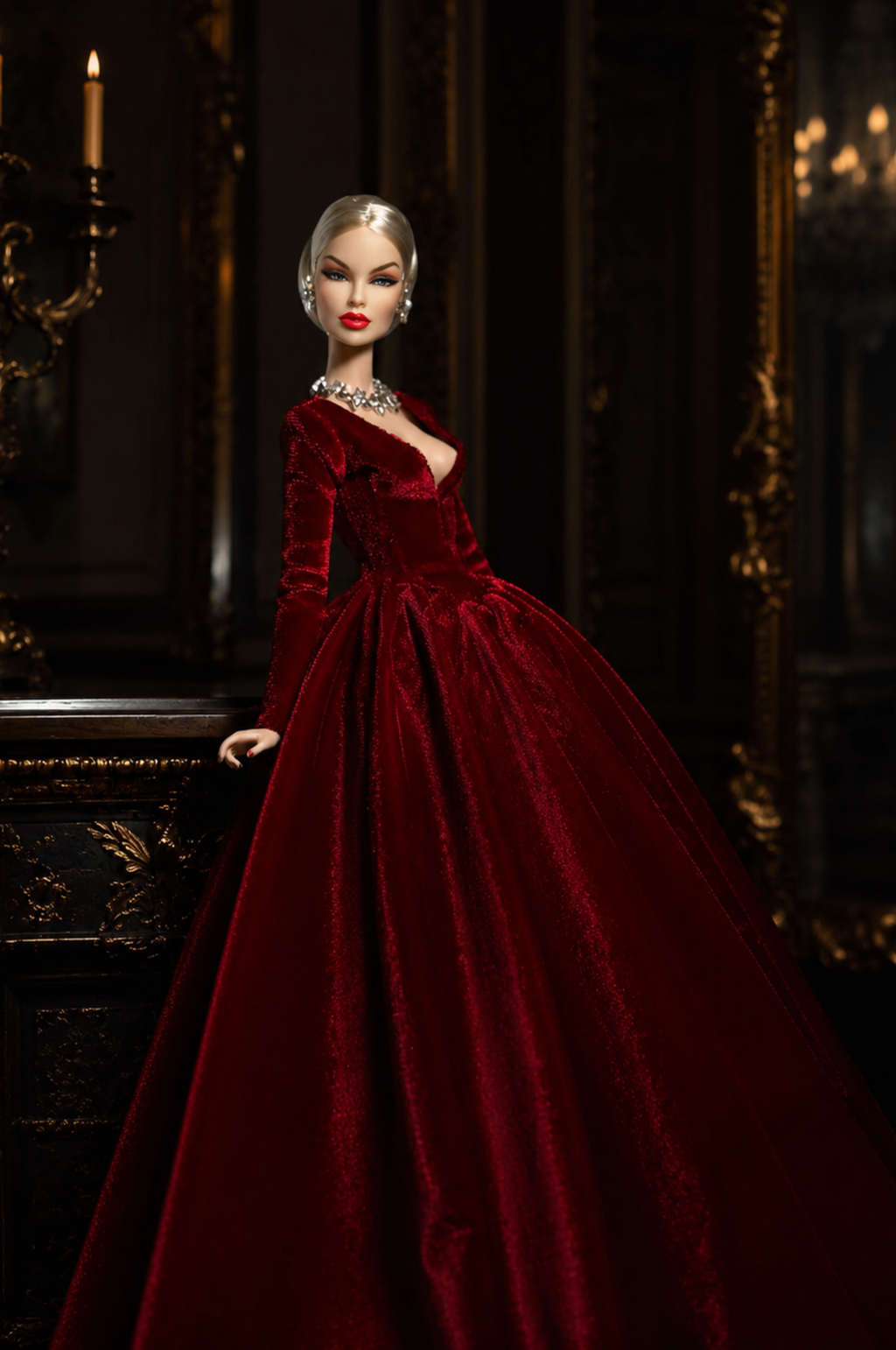 BASIC | Handmade Red Velvet Ball Gown for 1/6 Scale Fashion Dolls – Elegant Evening Dress – Classic Couture – Fits Fashion Royalty, Poppy Parker & Similar Dolls | Plastiktiara
