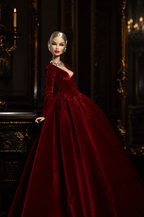BASIC | Handmade Red Velvet Ball Gown for 1/6 Scale Fashion Dolls – Elegant Evening Dress – Classic Couture – Fits Fashion Royalty, Poppy Parker & Similar Dolls | Plastiktiara