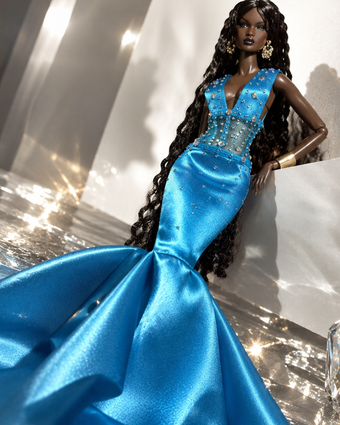 HAUTE | BLUE HOUR Handmade 1/6 Scale Fashion Doll Couture Gown | Plastiktiara
