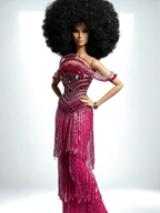 OOAK | Beaded Fringe Gown – Fashion Royalty 6.0 Doll Clothes | Magenta Evening Dress