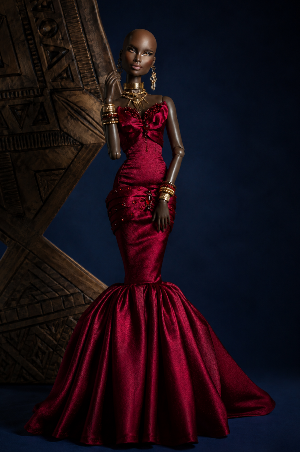 HAUTE | Couture Gown for Fashion Royalty Dolls | Burgundy Mermaid Evening Dress | 1:6 Scale Doll Clothes by Plastik Tiara