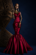 HAUTE | Couture Gown for Fashion Royalty Dolls | Burgundy Mermaid Evening Dress | 1:6 Scale Doll Clothes by Plastik Tiara