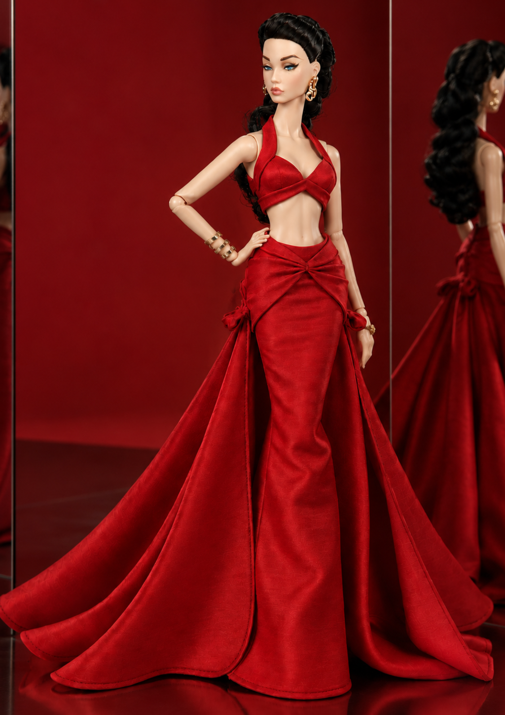 HAUTE | Scarlet Mirage Red Gown for 1/6 Scale Fashion Doll | Fashion Royalty Doll Clothes | Plastiktiara
