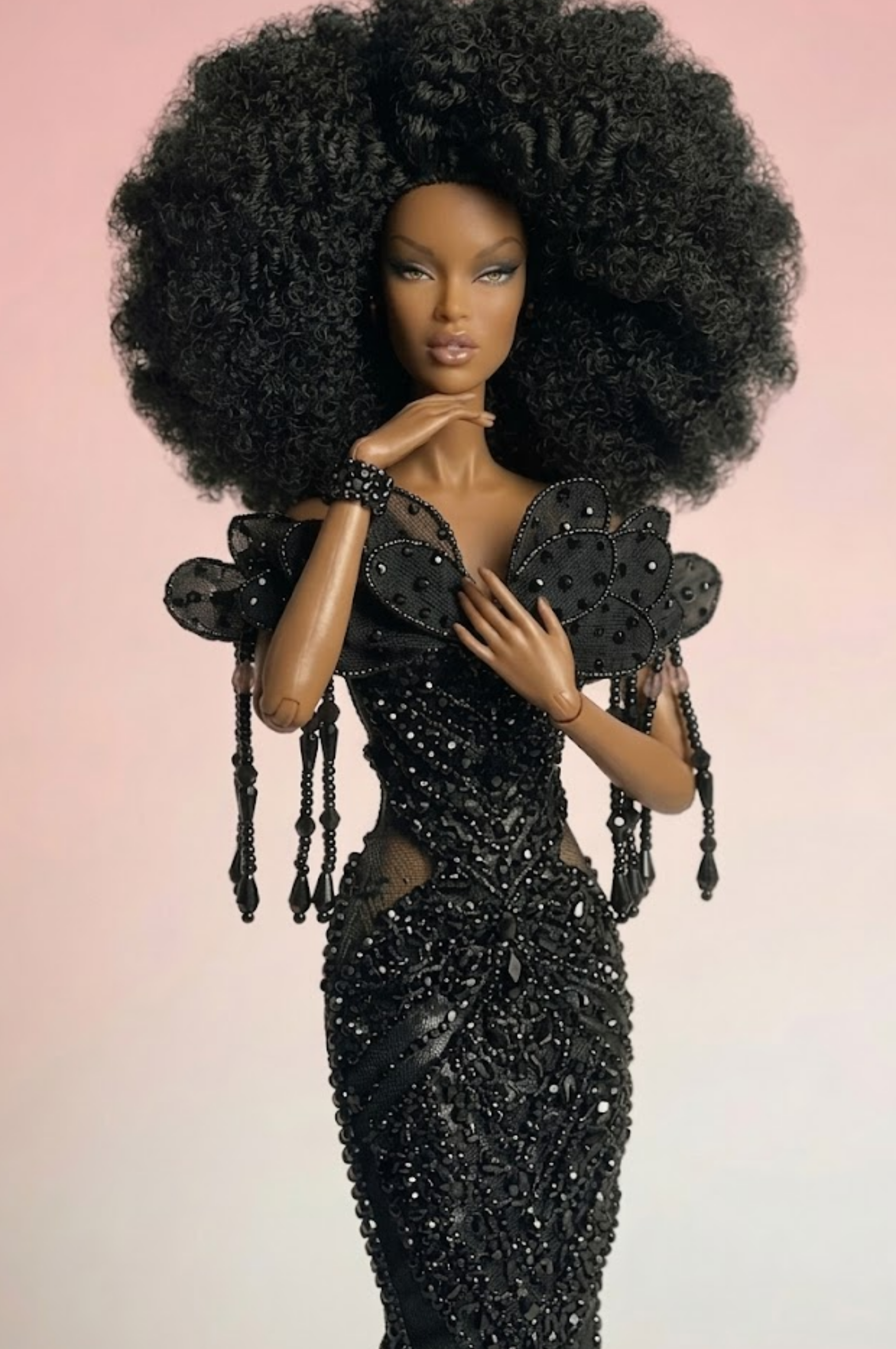 HAUTE | A Midnight Opulence Gown – Black Beaded Mermaid Dress for 1/6 Scale Dolls | OOAK Couture |