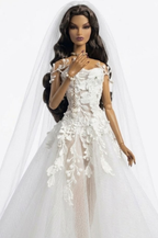 BRIDAL | Ivory Lace Couture Ball Gown for 1/6 Scale Dolls – Fashion Royalty Doll Clothes, Bridal Tulle Dress, OOAK Designer Doll Outfit