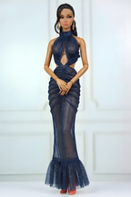 BASIC | Midnight Siren Gown – Deep Navy Glitter Mesh Dress for 1/6 Scale Dolls