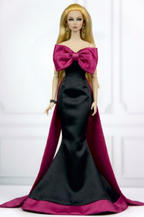 BASIC | Midnight Fuchsia Bow Gown – 12” Doll Clothes | OOAK Haute Couture Mermaid Dress
