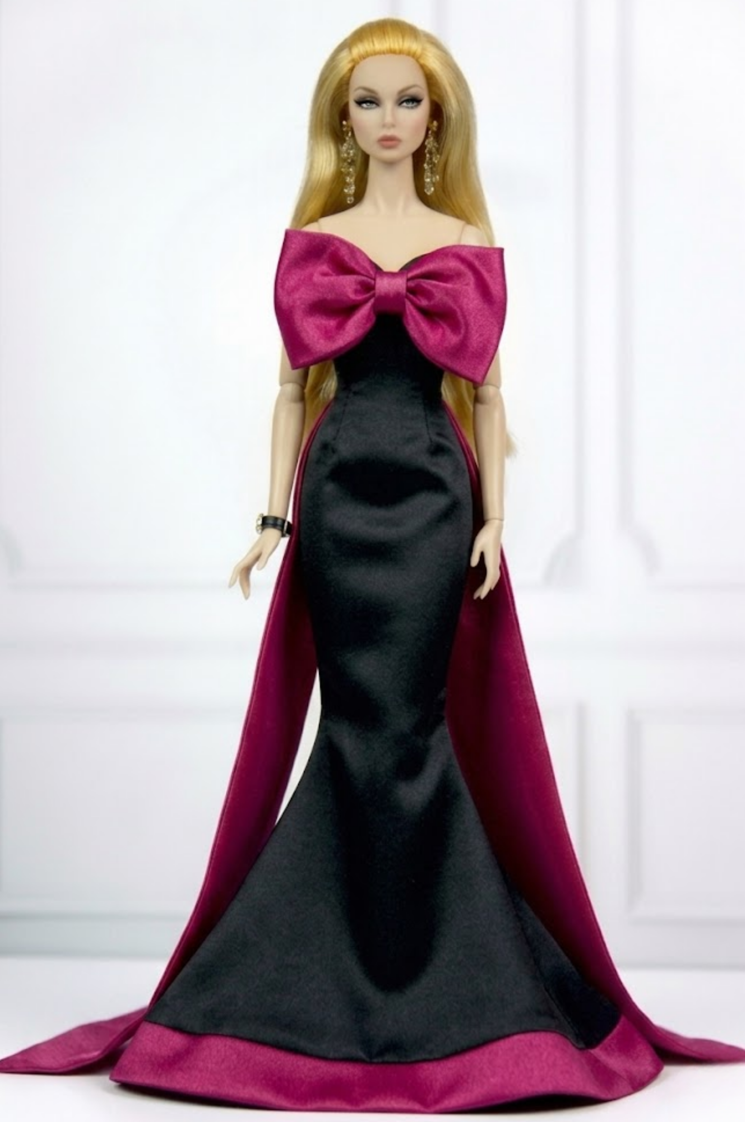 BASIC | Midnight Fuchsia Bow Gown – 12” Doll Clothes | OOAK Haute Couture Mermaid Dress