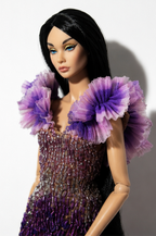 OOAK | Purple Ombre Couture Gown for Fashion Royalty Dolls | Hand-Beaded High-Low Evening Dress | Plastiktiara