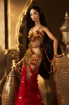 HAUTE | OOAK Red Gold Couture Mermaid Gown for Fashion Royalty Doll Clothes 1/6 Scale Handmade Evening Dress | Plastiktiara