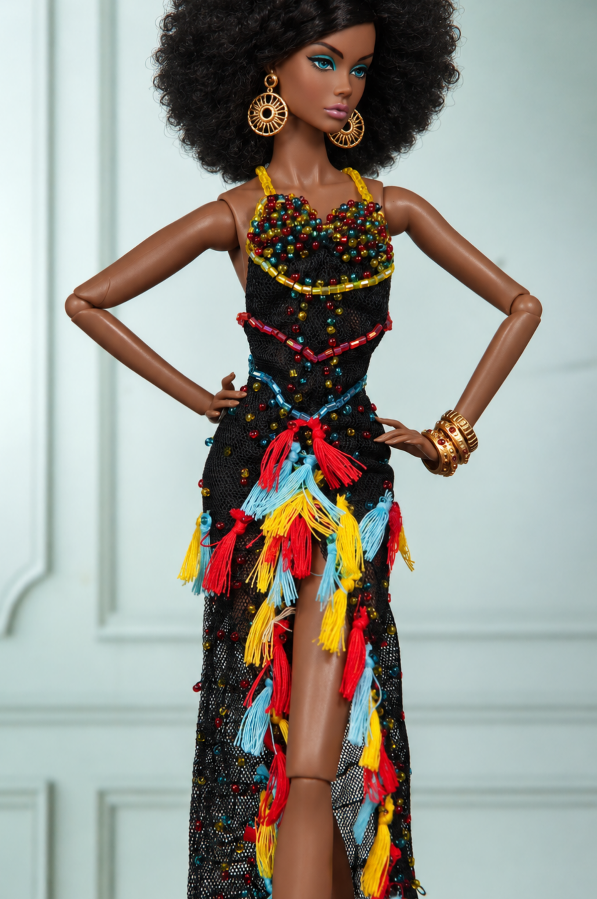 HAUTE | CARNIVAL NOIR | Beaded Tassel Couture Gown for Fashion Royalty 1/6 Doll | PLASTIKTIARA