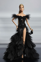 HAUTE | Midnight Plume – Couture Black Feather Gown for 1/6 Scale High Fashion Doll Clothes
