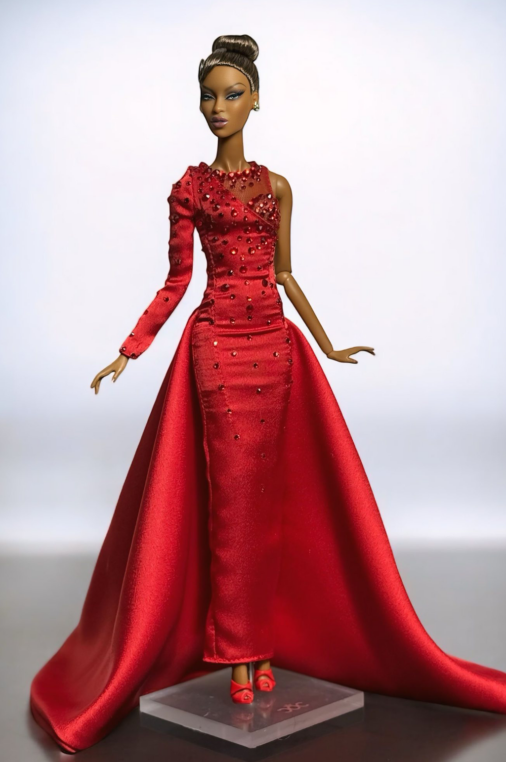 OOAK. | Scarlet Bloom Couture Gown – 1/6 High Fashion doll clothes | Dramatic One-Shoulder Red Evening Dress