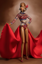 HAUTE | ( No skirt version)  Crimson Spectacle – Couture Bodysuit & Dramatic Cape for 1/6 Scale High Fashion Doll Clothes