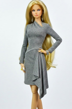 NIGHT AWAY | Fashion Royalty 6.0 Doll Clothes – Grey Asymmetrical Draped Dress | Elegant Minimalist Day-to-Night Outfit for FR Dolls