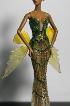 HAUTE | Emerald Gilded Fairy Gown  Luxury Couture Dress for 1/6 Scale High Fashion Doll Clothes