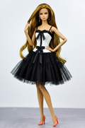 NIGHT AWAY | Black & Ivory Bow Corset Dress for Fashion Royalty Dolls | 1/6 Scale Doll Clothes | Elegant Tulle Party Dress