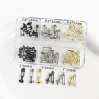 DIY | Mini Safety Pin Charms Set with Organizer Box, Rhinestone Jewelry Findings, Gold Silver Gunmetal Charms, Doll Clothes Accessories | Plastiktiara