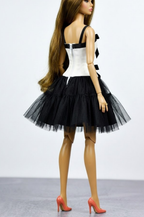 NIGHT AWAY | Black & Ivory Bow Corset Dress for Fashion Royalty Dolls | 1/6 Scale Doll Clothes | Elegant Tulle Party Dress
