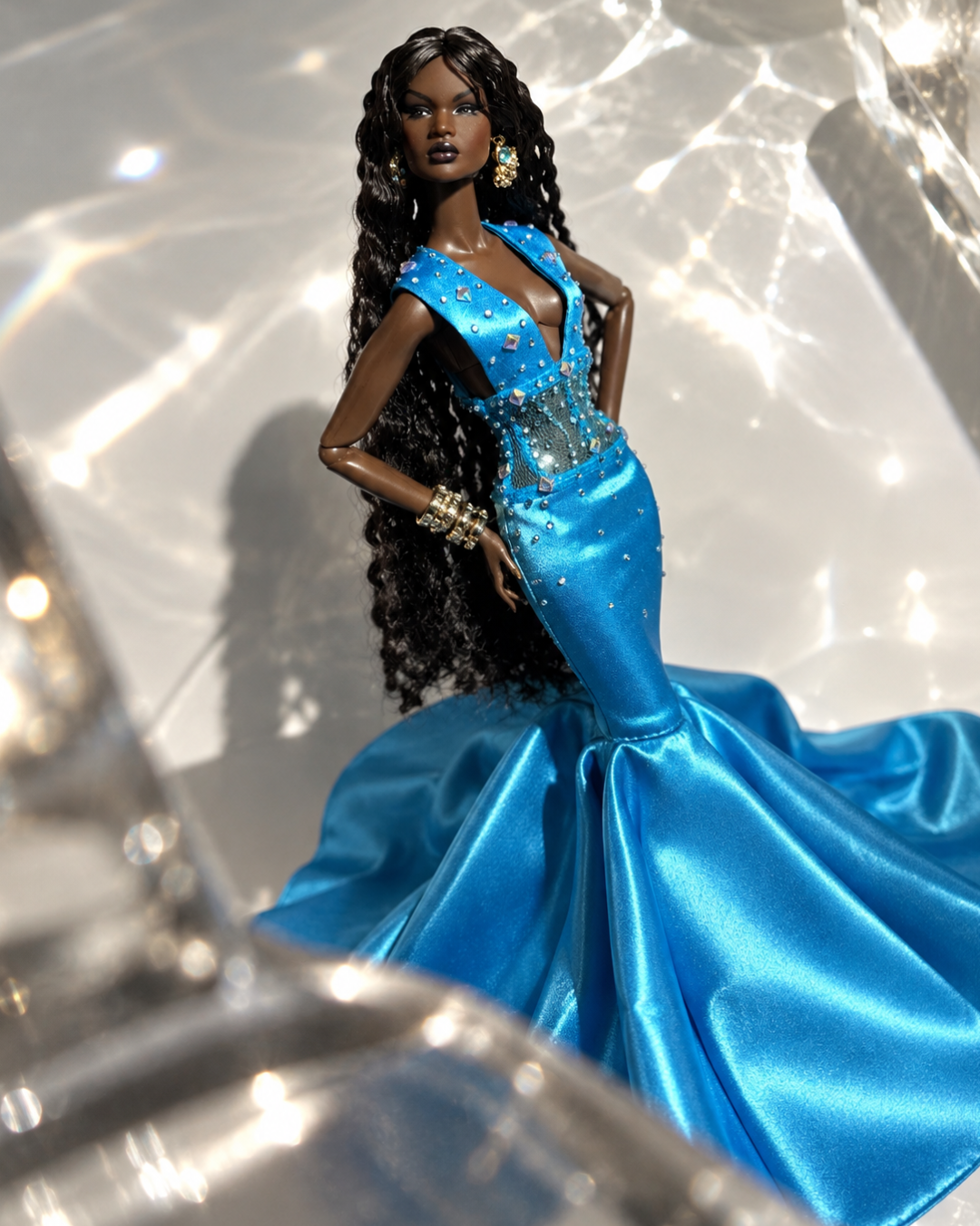 HAUTE | BLUE HOUR Handmade 1/6 Scale Fashion Doll Couture Gown | Plastiktiara