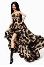BASIC | Leopard High-Low Couture Evening Dress with Black Knee Boots for 1/6 Scale Fashion Dolls | Plastiktiara