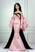 HAUTE |. Fashion Royalty Doll Pink Satin Mermaid Gown with Oversized Bow Train | 12 Inch Doll Couture Dress