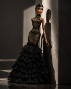 HAUTE | Black Lace Mermaid Gown for 1/6 Scale Fashion Doll | Ruffled Evening Dress | PLASTIKTIARA