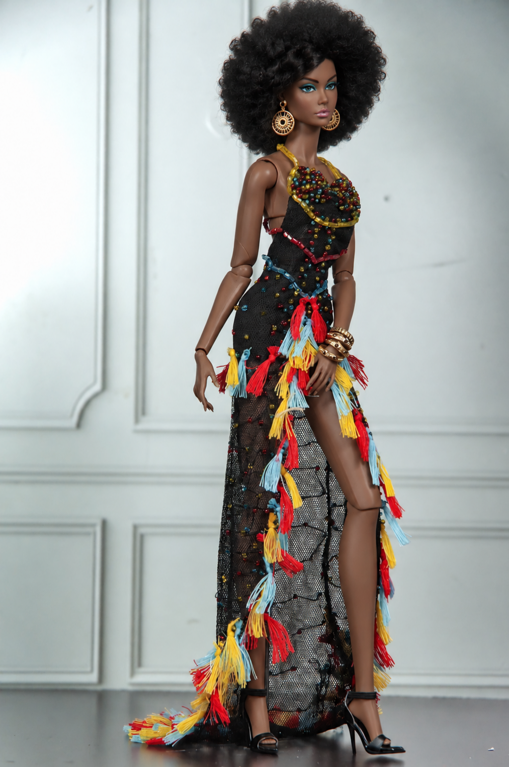 HAUTE | CARNIVAL NOIR | Beaded Tassel Couture Gown for Fashion Royalty 1/6 Doll | PLASTIKTIARA