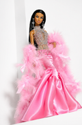 HAUTE | Pink Crystal Feather Mermaid Gown | 1/6 Scale Fashion Doll Outfit | Handmade Couture Evening Dress | Fashion Royalty Size | Plastiktiara